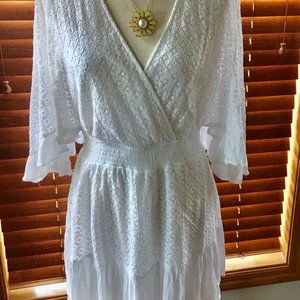 Japna Lace Smocked Mini Dress with Cape Sleeves Size L (Junior)